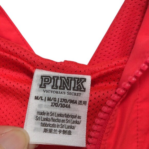 PINK Victoria's Secret Solid Neon Red Burgundy Full Zip Hooded Long Sleeve Jacke - Picture 3 of 9